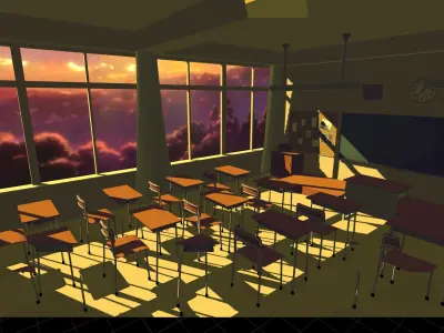 Japanese Anime Style Classroom Low-poly 3D model