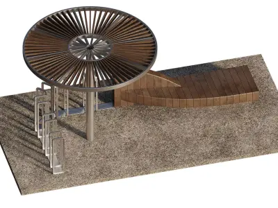 Bicycle parking with a bench and a pergola 3D model