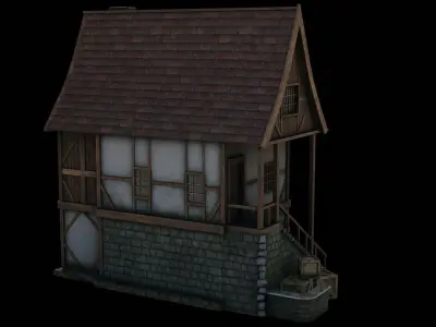 Game ready low poly pbr medieval house Low-poly 3D model