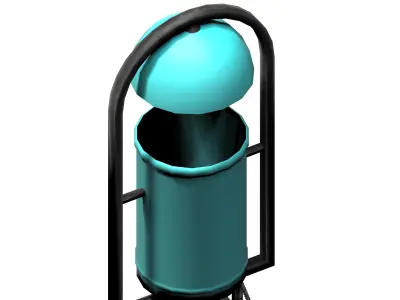 Turquoise circular cage type trash can with tap cover Low-poly 3D model