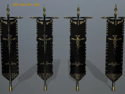 flag set swords and banners Low-poly 3D model