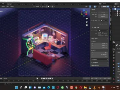 room-hacker low poly model render in blender Low-poly 3D model