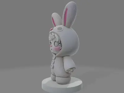 Fluffy Bunny Child Standing Figure Sculpture 3D print model