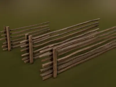 Wooden Fence Low-poly 3D model 12
