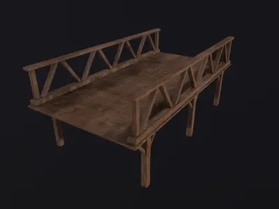 Medieval Wooden Bridge Low-poly 3D model
