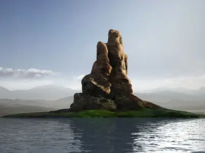 Cliffs islands Mountains rock walls nature Moss rocks 3D model