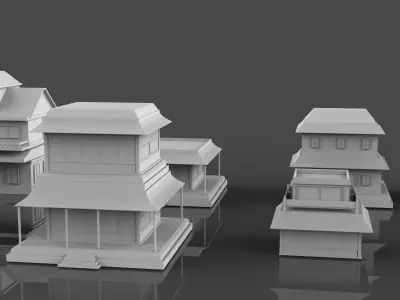 Low Poly 10 Japanese Buildings Mini Pack 1 - Untextured Low-poly 3D model
