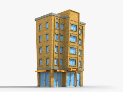 Cartoon Building x33 Low-poly 3D model