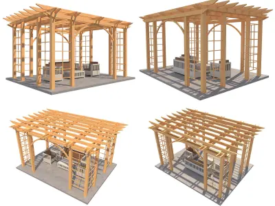 8 Pergolas Set 1 wooden pergola with arched roof Low-poly 3D model