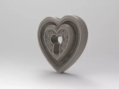 Heart-Shaped Keyhole Lock Baroque Backplate for Door Drawer 3D print model