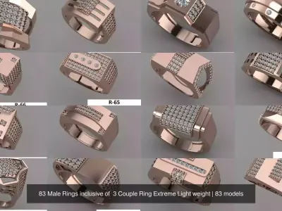 83 Male Rings inclusive of  3 Couple Ring Extreme Light weight 3D Model Pack