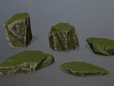 Rock Set with moss Low-poly 3D model