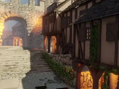 medieval town AOE style Low-poly 3D model