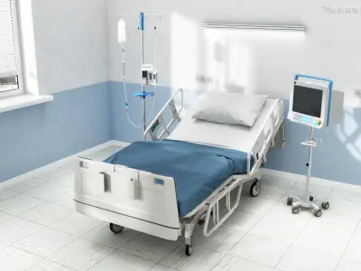  Patient Monitor with Hospital Bed and Infusion Pole 
