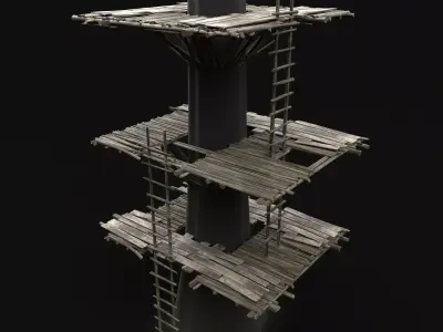 TREE PLATFORM WOODEN CONSTRUCTION SCOUT TOWER WATCHTOWER AAA Low-poly 3D model