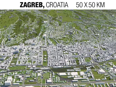 Zagreb Croatia 50x50km 3D model