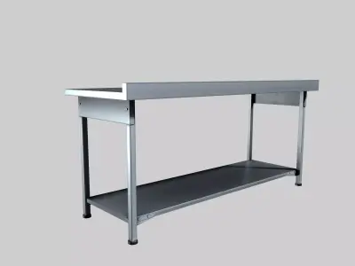 Industrial Stainless Steel Worktable with Shelf and Drawer Free low-poly 3D model