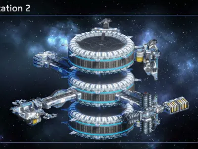 Modular Waystation Space Station Low-poly 3D model