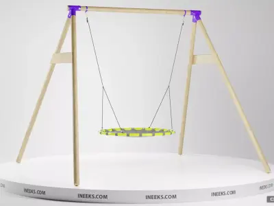 Outdoor wooden swing set with nest seat on the rope 3D model