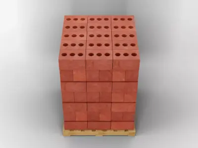 Wooden Pallet with Red Bricks 1 3D model