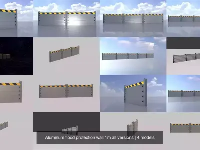 Aluminum flood protection wall 1m all versions 3D Model Pack