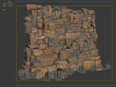 ncient scenes Cartoon well Rubble walls stone 3D model