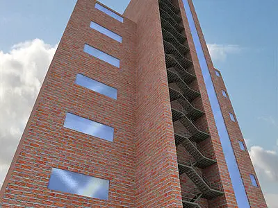 Modern Red Brick Building 62 3D model