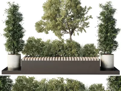 Urban Environment Urban Furniture Green Benches 3D model