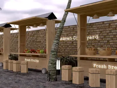 Wooden Outdoor Food Kiosk or Stall or Booth Stand 3D model 3D model
