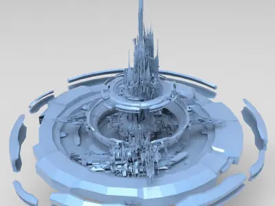 Cloud city island City  Low-poly 3D model