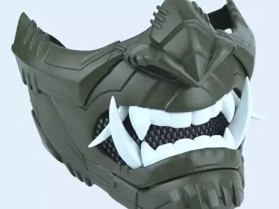 Cyber Oni Mask Matte Olive Green 3D model