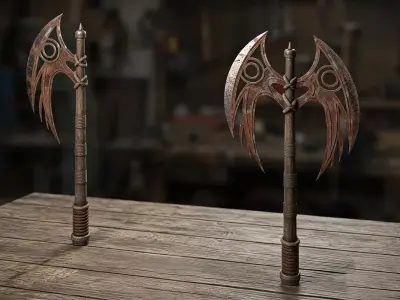 Two Sci-Fi Axe Tools Low-poly 3D model