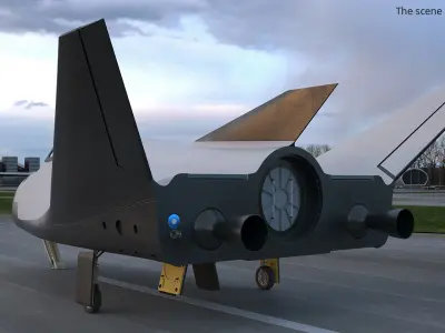  Horizontal Landing Space Vehicle White with Interior Rigged for Maya 