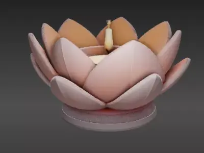 Flower Flame Tealight Holder 3D Print Model Floral Candle Stand Low-poly 3D model