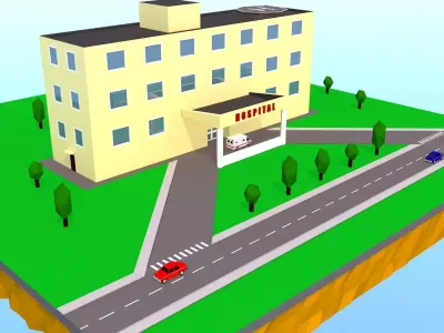 Yancher-city - Cartoon hospital Low-poly 3D model