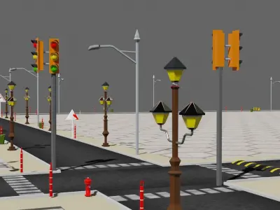 road and assrts Low-poly 3D model