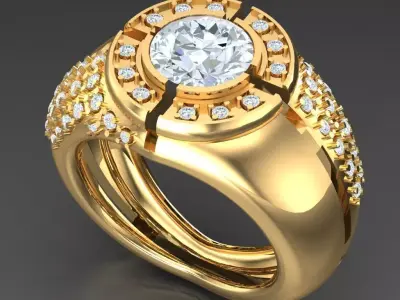 Light Gold Diamond Men Ring 2MR056 3D model