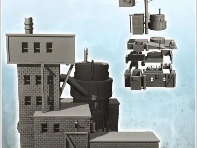 Brick industrial plant with large tank and elevated cabin 20 - M 3D print model
