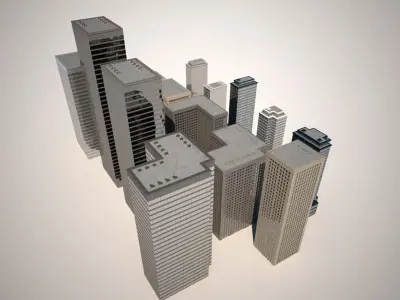 City Tower Buildings - Day and Night 3D model
