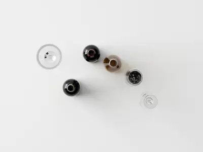 Realistic Wine Bottles and Glasses Free 3D model