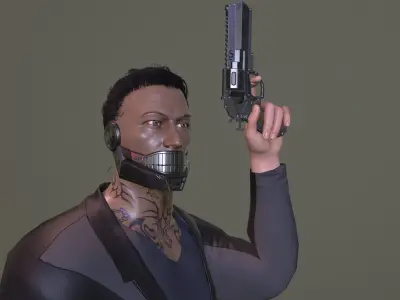 Asian sci-fi gansta Low-poly 3D model