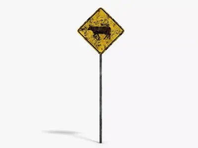Damaged Cattle Warning Sign Low-poly 3D model