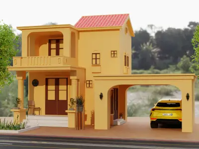 Modern Villa Exterior Scene  Stylized Low Poly 3D Model 3D model