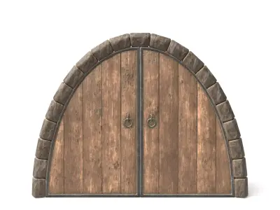 Hobbit Style Medieval Wooden Door  Low-poly 3D model