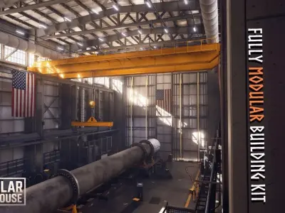 Modular Warehouse Low-poly 3D model