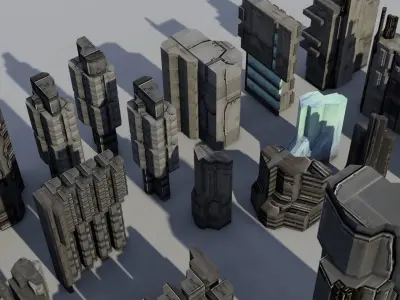 futuristic architecture set - 10 3D model
