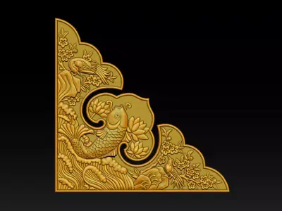 Oriental Koi Fish Corner Relief 3D print model