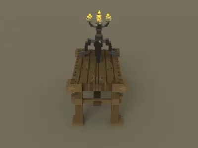 Voxel Medieval Table and Candle Low-poly 3D model