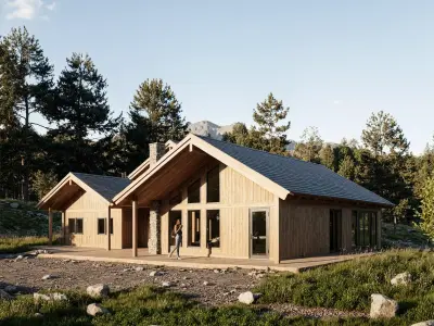 Wooden House 3D Model Modern Chalet Design IFC SKP OBJ GLB FBX 3D model