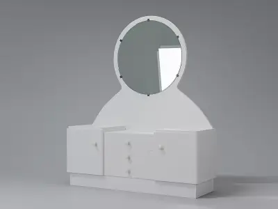 3D model of a vintage dresser with round mirror three drawers 3D model